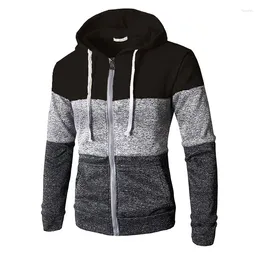 Men's Hoodies Foreign Trade Autumn And Winter Cardigan Color Blocking Hooded Long Sleeved Hoodie