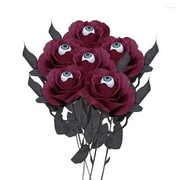 Decorative Flowers 36cm Artificial Rose Flower Halloween Party Decoration Faux Plants Black With Eyeball Table Centerpiece Indoor Home Decor