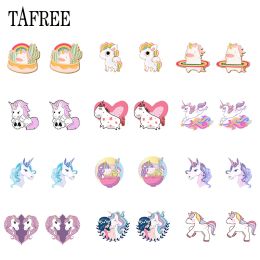 Earrings TAFREE Unicorn Girl Cute Funny Taste Epoxy Clipon Earrings New Acrylic Earrings Jewellery Ear Clip Jewellery