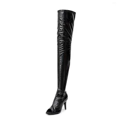 Dance Shoes Woman Latin Ballroom Thigh Boots Black Leather Suede Sole Jazz Salsa Stiletto Heel Ladies Open Toe