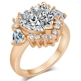 With Side Stones 2024 Women Gold Crystal Love Heart Shaped Ring Bridal Wedding Austria Micro Pave Zircon Jewellery Dropshippin