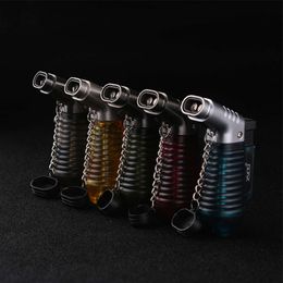 Double Torch Cigar Lighter Windproof Blue Flame Without Gas Refillable Fuel Visible with Dust Cover Mini Jet Lighter