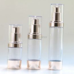 Suits 15ml 30ml Transparent Cap Pale Gold Airless Bottle Travel Cosmetic Jars Plastic Emulsion Refillable Tool 100pcs/lot