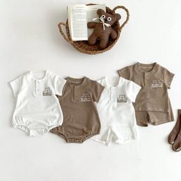 Clothing Sets 2024 Summer Baby Short Sleeve Cotton Set Infant Boy Girl Cute Bear T Shirt Shorts 2pcs Suit Toddler Ribbed Casual Outfits