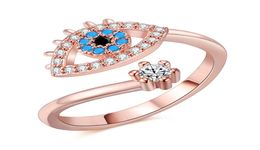 Adjustable Ring for Women Rose Gold Colour Blue Crystal Evil eye Wedding Jewellery Girls Party Bague Trendy Fashion Rings6570067