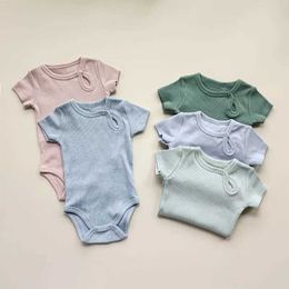 Rompers Baby Summer Solid Infant Boy One-piece Short Sleeve New Born Cotton Clothes Girl Bodysuit Onesies H240423