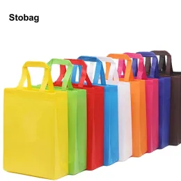Bags StoBag 10pcs Color Nonwoven Shopping Tote Bags Cloth Fabric Ecofriendly Storage Reusable Large Pouches Custom Logo(Extra Fee)