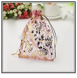 Whole 100pcslot 7x9cm Small Pink Rose Drawstring Jewellery Pouch Bags Wedding Gift Jewellery making2223095