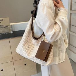 Shoulder Bags Women Woven Handbag With Detachable Purse Large Capacity Weaving Underarm Summer Handwoven Bag Handheld Beach