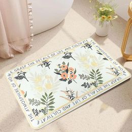 Carpets Silicone Printed Flowers Leaves Bathroom Doormat Non-slip Thickened Kitchen Bar Drain Placemats Insulated Supplies Welcome Mat