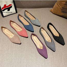 Casual Shoes 2024 Flat Women Single Pointed Toe Knitted Spring And Autumn Simple Latex Insole Solid Colour