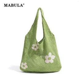 Evening Bags MABULA Simple Design Women Crochet Shoulder Casual Knitting Flower Tote Bag Female Cotton Woven Colourful Handbags