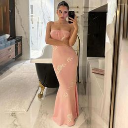 Casual Dresses Woman Rose Embroidered Tube Top Dress Pink Embroidery Slim Fit Hip-Hugging Long 2024 Summer Elegent Sexy Lady