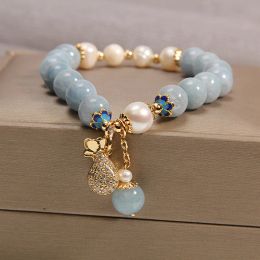 Strands Natural Crystal Pearl Bracelet Fashion Women's Advanced Money Bag Heart Shaped Pendant Strand Bracelets Birthday Party Jewelry