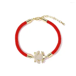 Charm Bracelets White Cubic Zirconia Crystal Cute Frog Bracelet Women Gold-plated Brass Copper CZ Stones Lucky Animal Rope Jewellery Her
