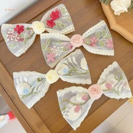 Hair Clips Flower Bows Embroidered Clip Chinese Bowknot Women Holder Nonslip Barrettes Tool