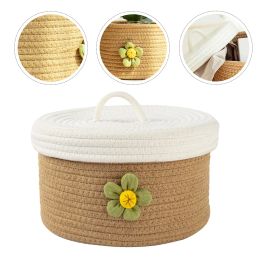 Baskets Storage Box with Lid Kid Snack Container Weaving Basket Sundries Organiser Organising Cotton Rope Child