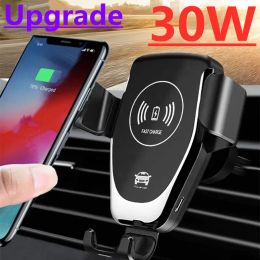 Chargers NEW 30W Wireless Car Charger Air Vent Car Phone Holder Mount Fast Charging Stand For IPhone 13 12 11 Pro Max Xiaomi Samsung