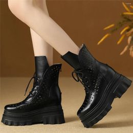 Boots Gladiator Sandals Women Hollow Genuine Leather Wedges High Heel Ankle Female Lace Up Round Toe Platform Pumps Casual Shoes