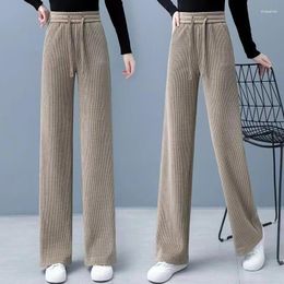 Women's Pants 2024 Autumn And Winter High-waisted Thin Drawstring Leg Gray Sweat Casual Warm Corduroy