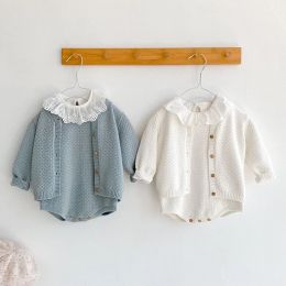 Sets Infant Baby Boys Girls Knit Long Sleeve Pure Color Cardigan Coat + Rompers Clothing Sets Spring Kids Boy Girl Suit Clothes