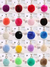 lovely 8CM Rabbit fur ball plush round y toy keychain hairy car key ring C0415296057