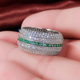 Bands Huitan Bling Bling Green/White Cubic Zirconia Rings Women Gorgeous Wedding Party Finger Accessories High Quality Fashion Jewelry