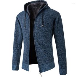 Men's Sweaters 2024 Cardigan Mens Hooded Collar Fleece Warm Coat Men Hoodies Jacket Thick Full Solid Male Coats