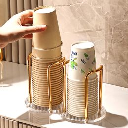 Racks Luxury Disposable Cup Storage Holder Water Tea Cups Dispenser Rack Shelf with Longer Stick Mug Display Stand Home Organizer