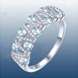 Bands Luxury Designer Aquamarine Ring V Shape Crystal Rings for Women Wedding Engagement Ring Valentine Day Gift Jewellery Anillos Mujer