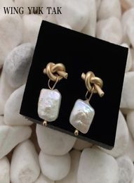Stud Wing Yuk Tak Korea Womens Fashion Freshwater Pearls Earrings Vintage Geometric Gold Colour Small 20218247683