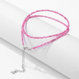Strands Women Red Tourmaline Necklaces 2mm Faceted Mini Beads Necklaces Bracelet For Men Colourful Quartzs Crystal Choker Chain Jewellery