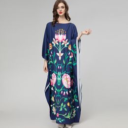 Women's Runway Dresses O Neck Batwing Sleeves Printed Loose Design Sequined Fashion High Street Holiday Long Robes