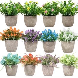 Decorative Flowers 12 Pack Small Potted Artificial Plastic Plants Fake Lavender Plant Faux Flower Houseplants Home Decor Indoor Wedding
