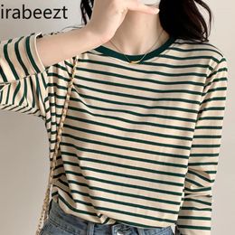 Women's T Shirts Spring And Winter Striped Bottom Shirt Women With A Foreign Style Round Neck Loose Long Sleeve T-shirt Casual Cotton Blouse