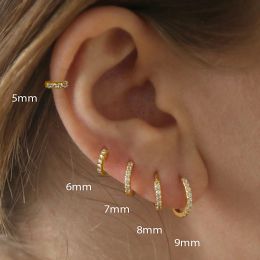 Earrings 2PC Minimal Stainless Steel Hoop Earrings Crystal Zirconia Small Huggie Thin Cartilage Earrings Helix Tragus Piercing Jewelry