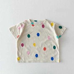 T-shirts 2023 Summer New Baby Short Sleeve T Shirt Colourful Balloons Print Kids Cartoon Cute Boy Girl Cotton Children Tee H240423