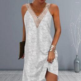 Casual Dresses Summer Dress Mid Length Vest Style Sleeveless Lace Stitching V-neck Up Floral Patchwork Jacquard Streetw