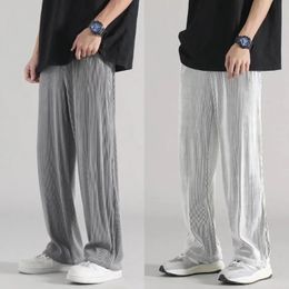 Fashion Straight Pants Mens Loose Thin Section Drape Ice Silk Pants Wide Leg Sports Pants Solid Color Thin Casual Trousers 240422