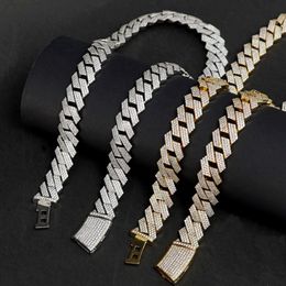 15mm Vvs Moissanite Iced Out Diamond Gold Colour Chain Necklace 925 Sterling Silver Men Necklace Miami Cuban Link Chain