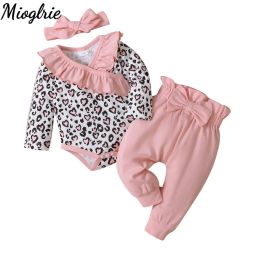 Sets Newborn Baby Clothes Long Sleeve Leopard Print Romper 3Pcs Set Infant Girl Clothing Set 2022 Toddler Girl Spring Fashion Costume