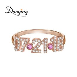 Rings Duoying Custom Ring Number Year Name Rings 6mm Letter Ring with Full Zirconia Micro Pave Rings Simple Luxury Ring for Mom Day