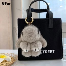 Chains Mink Fur Bunny Fur Pendant Bag Jewelry Key Chain Plush Pendant Trumpet Cute Cute Rabbit Children Animal Cartoon Doll