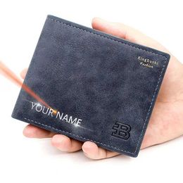 Money Clips Short Men Wallets Free Name Engraving Vintage Card Holder Zipper Coin Pocket Retro Male Wallet PU Leather Small Mens Wallet Y240422