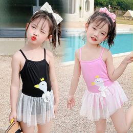 Kids Designer Clothes Girls Swan Swimwear Baby One-piece Bikini Cute Summer Princess Skirts Swimsuits Fashion Two-piece Bathing Suits A5345