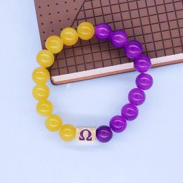 Strands New Design 10MM Glass Purple Yellow Beads Men Fraternity Club Sign Brotherhood Greek Letters Social Omeg Bracelet For Gift