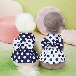 Dog Apparel Dress Summer Cute Bow Skirt Round Neck Sleeveless Pet Clothes Teddy Puppy Polka Dot Vest Towable Clothing