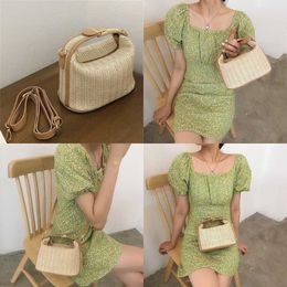 Ladies Korean Evening Beach Bags Woven Small Bag Summer Internet Celebrity Handbag Fashionable Vacation One Shoulder Crossbody Grass