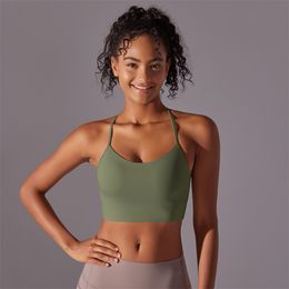 Women Halter Neck Strap Yoga Bra Padded Backless Sports Bras Seamless Gym Crop Top Workout Yoga Tops