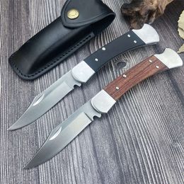 110 Tactical Pocket Folding Hunter Knife D2 Blade G10/wooden Handle Outdoor Camping Knives Tactical EDC Tool with Leather Sheath